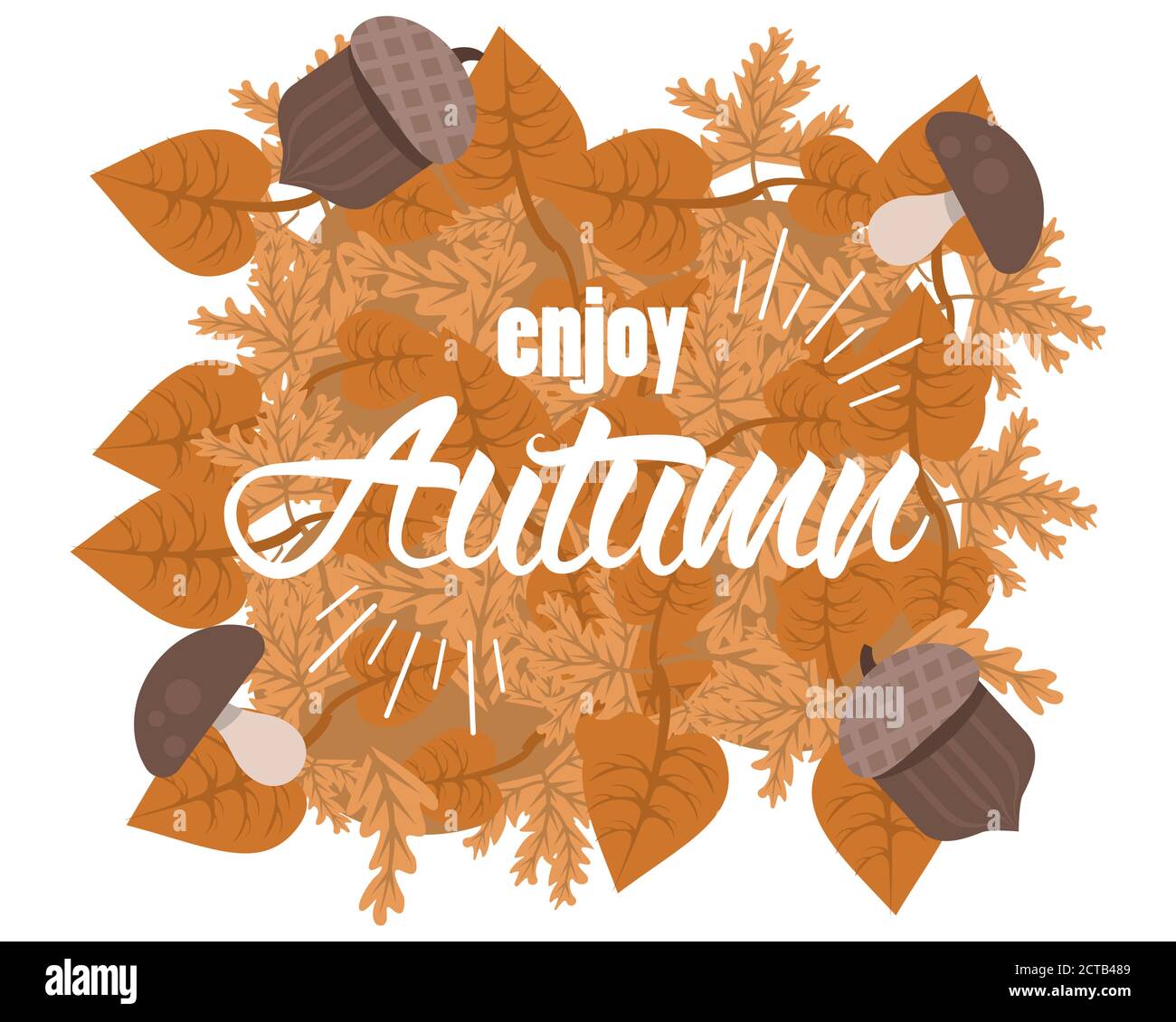 enjoy autumn lettering with leafs and nuts poster vector illustration ...