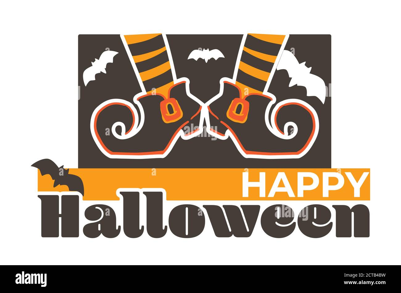 Happy Halloween witch boots and flying bats vector Stock Vector