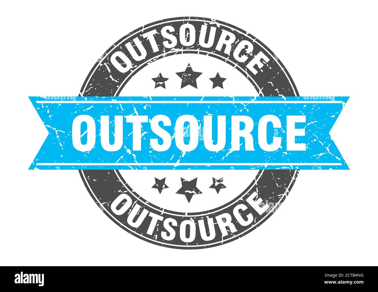 outsource round stamp with ribbon. sign. label Stock Vector