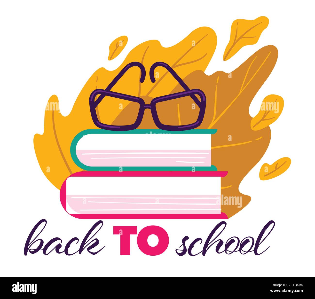 Back to school banner with books and dried leaves Stock Vector