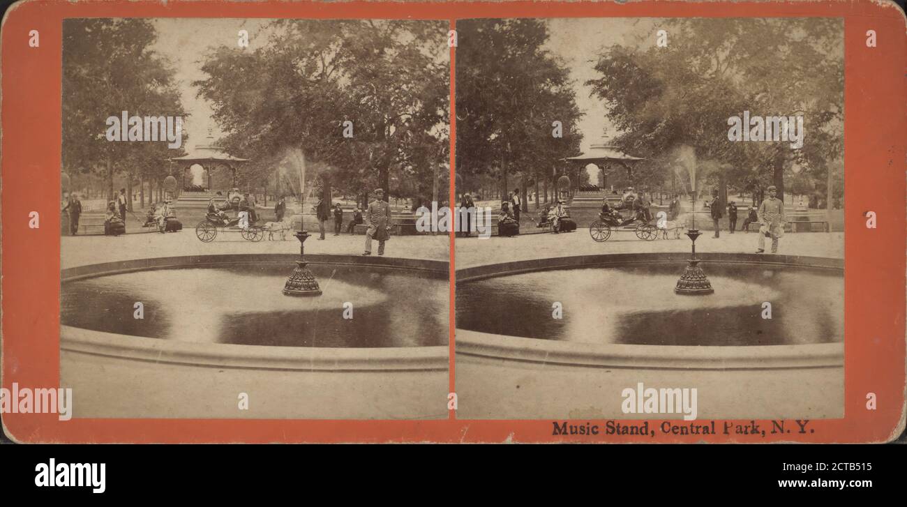 Music stand, Central Park, N.Y. Fountain in foreground., New York (State), New York (N.Y.), New York, Central Park (New York, N.Y.), Manhattan (New York, N.Y Stock Photo