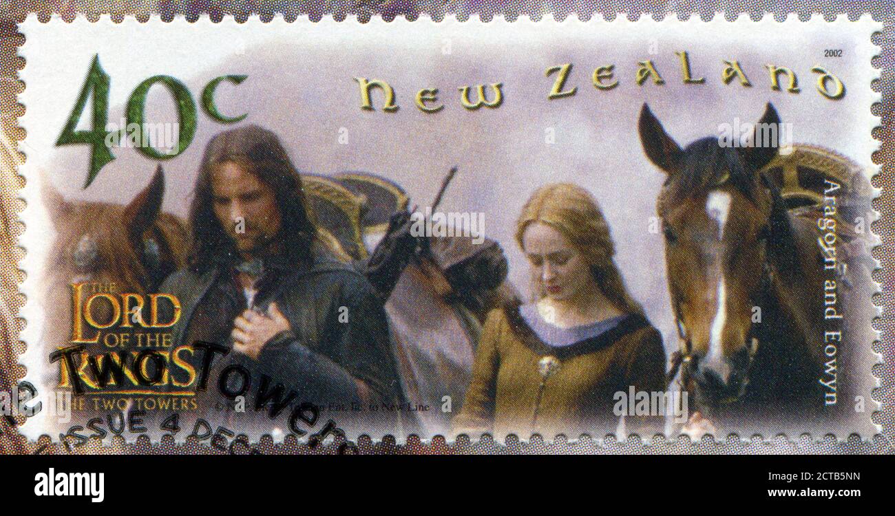 NEW ZEALAND - CIRCA 2002: stamp printed by New Zealand, shows Scenes from The Lord of the Rings, circa 2002 Stock Photo