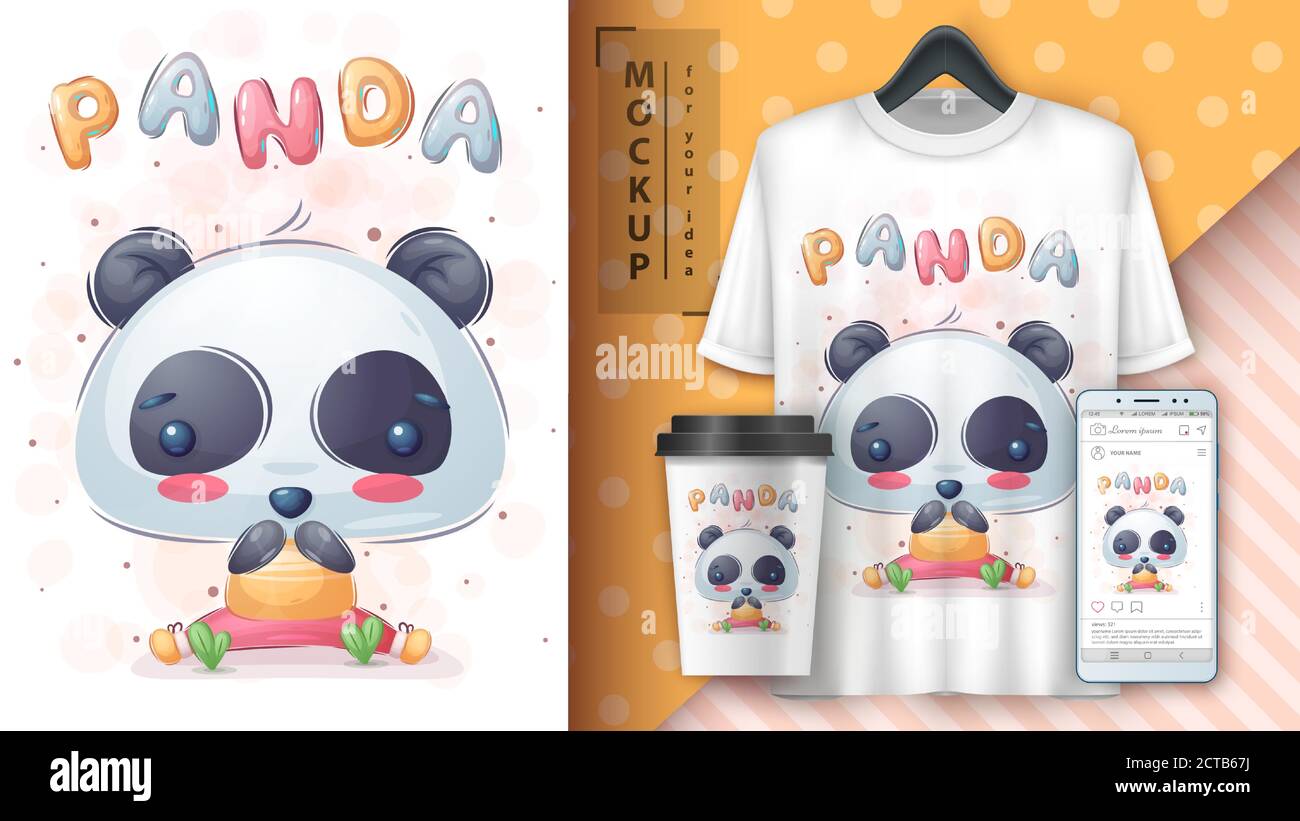 Happy bear - poster and merchandising. Stock Vector