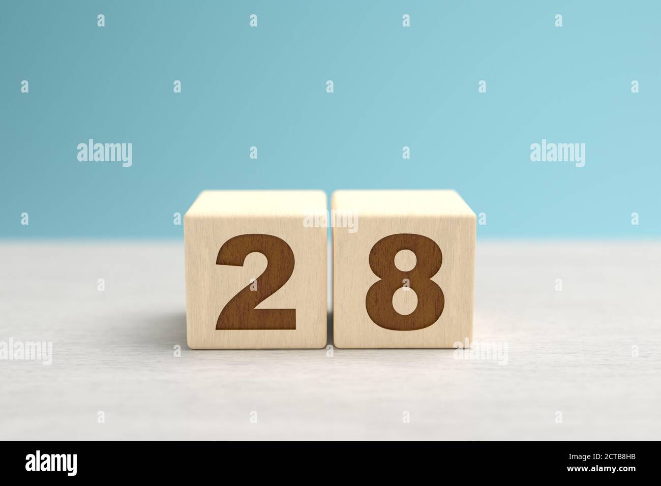 Wooden toy blocks forming the number 28. Stock Photo