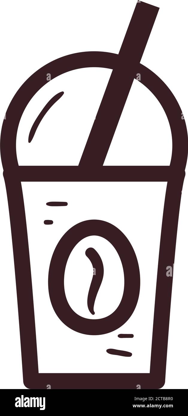 Coffee mug with cover and bean line style icon design of time drink