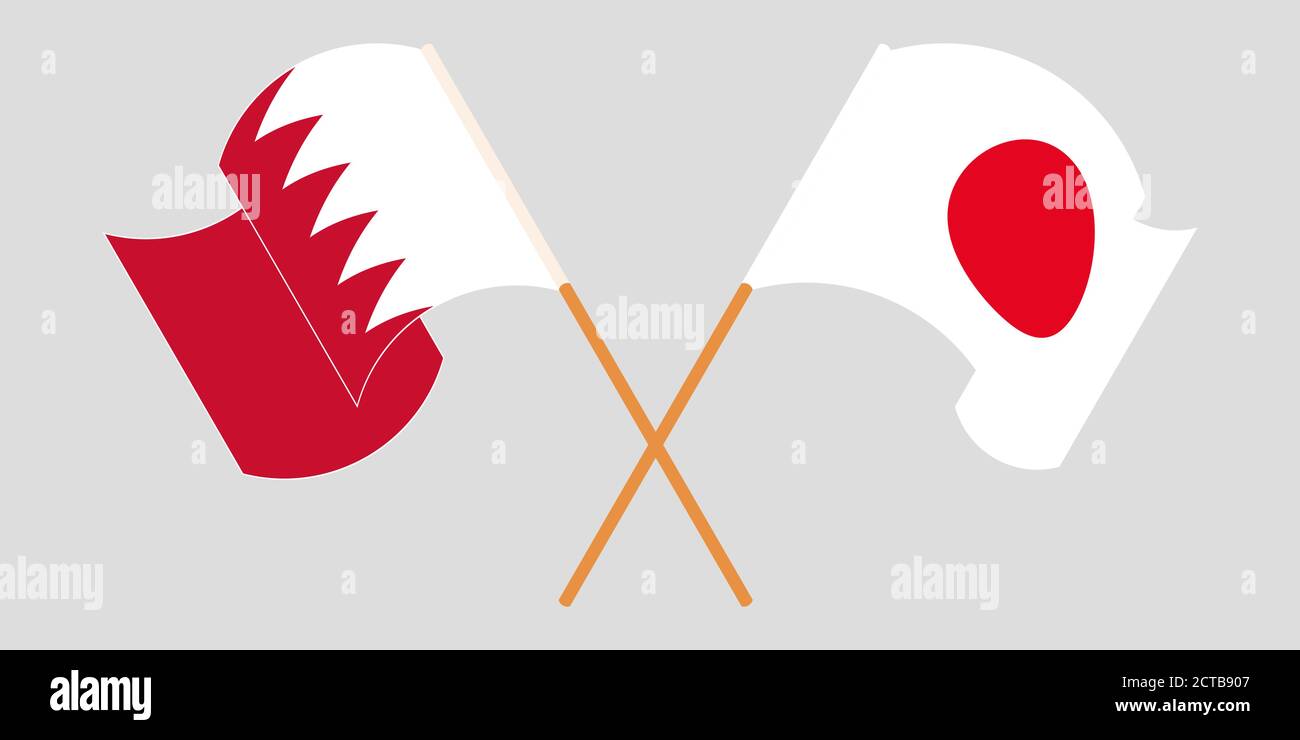Crossed and waving flags of Bahrain and Japan. Vector illustration Stock Vector
