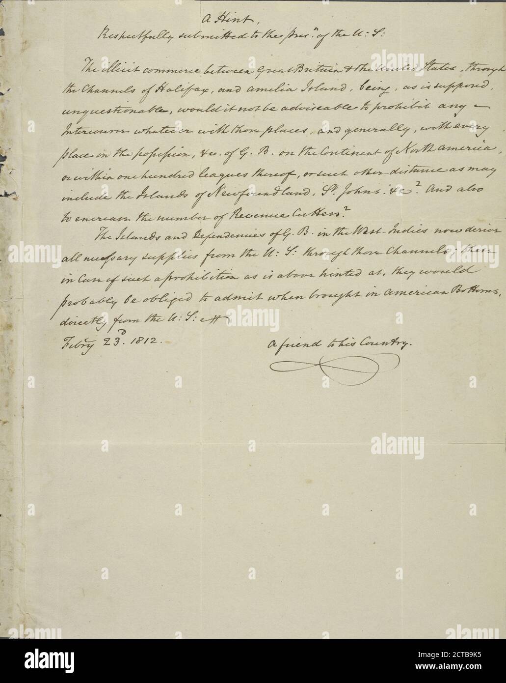 1812, text, Correspondence, 1812 Stock Photo
