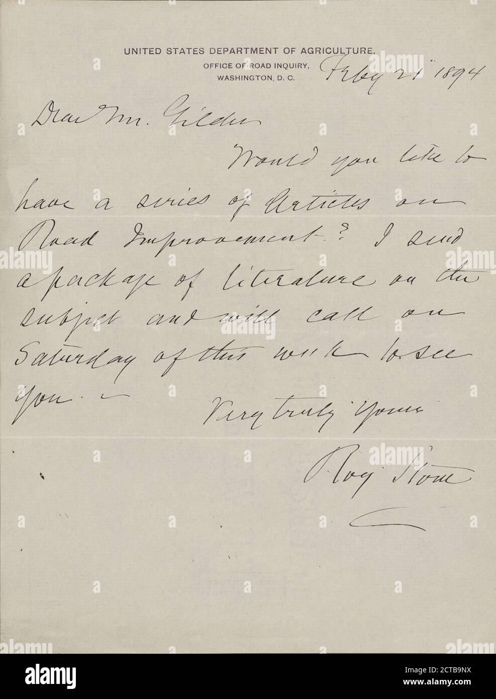 Stone, Roy, text, Correspondence, 1894 Stock Photo
