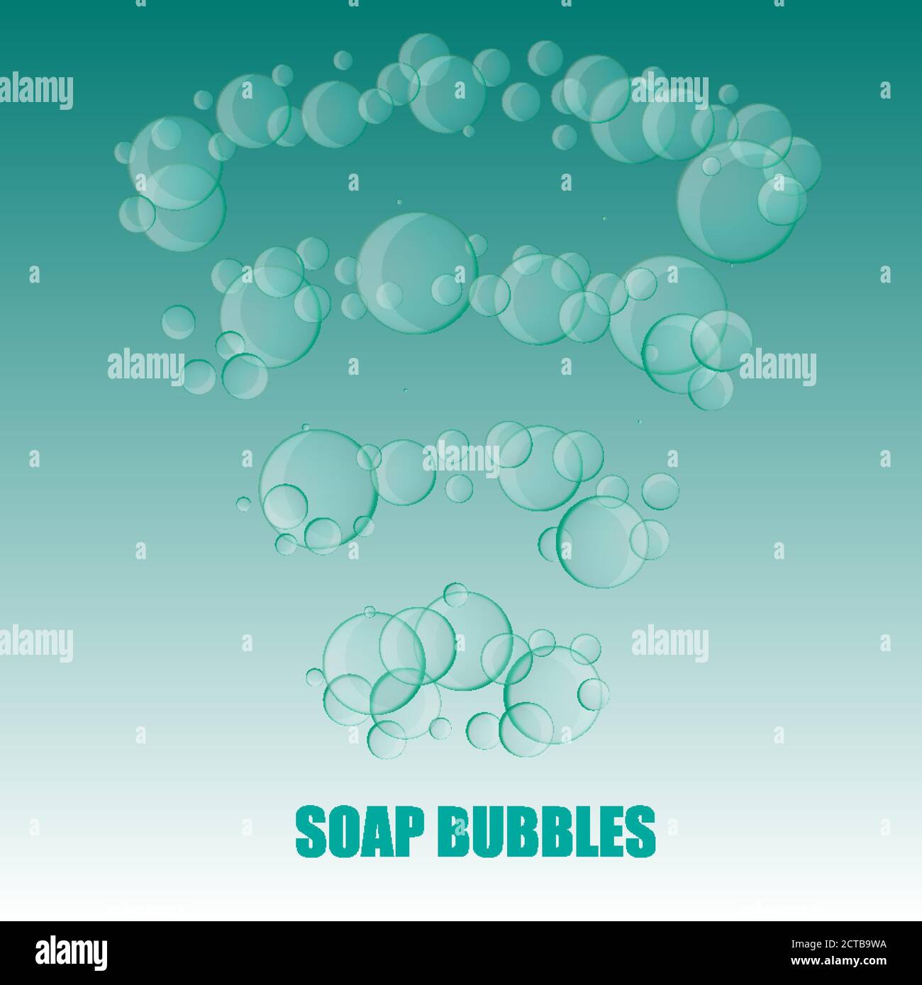 Transparent Soap Bubbles splattered on marine green background, vector ...