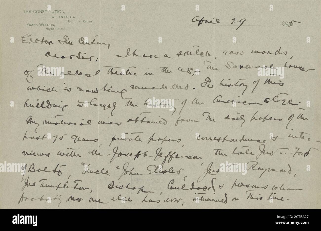 Weldon, Frank, text, Correspondence, 1895 Stock Photo
