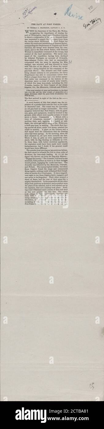 Selfridge, Thomas O. - The Navy at Fort Fisher, text, Proofs, 1885 - 1891 Stock Photo