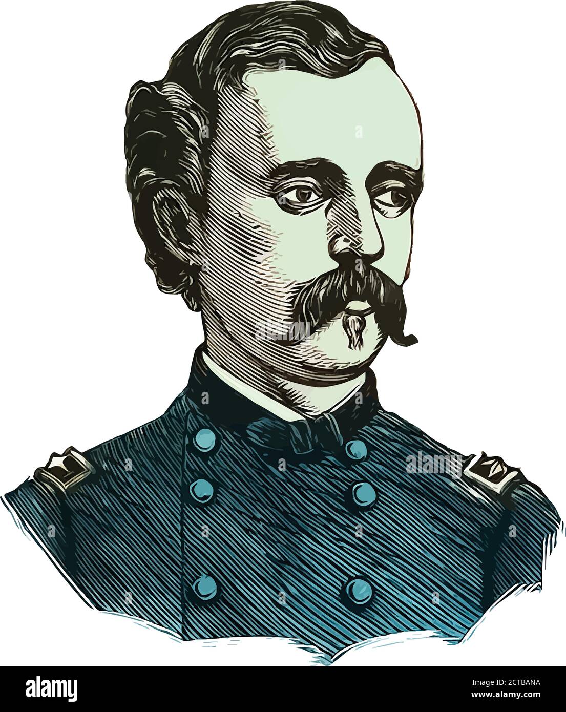 Vector portrait of general Custer. George Armstrong Custer (1839 – 1876) was a United States Army officer and cavalry commander in the American Civil Stock Vector
