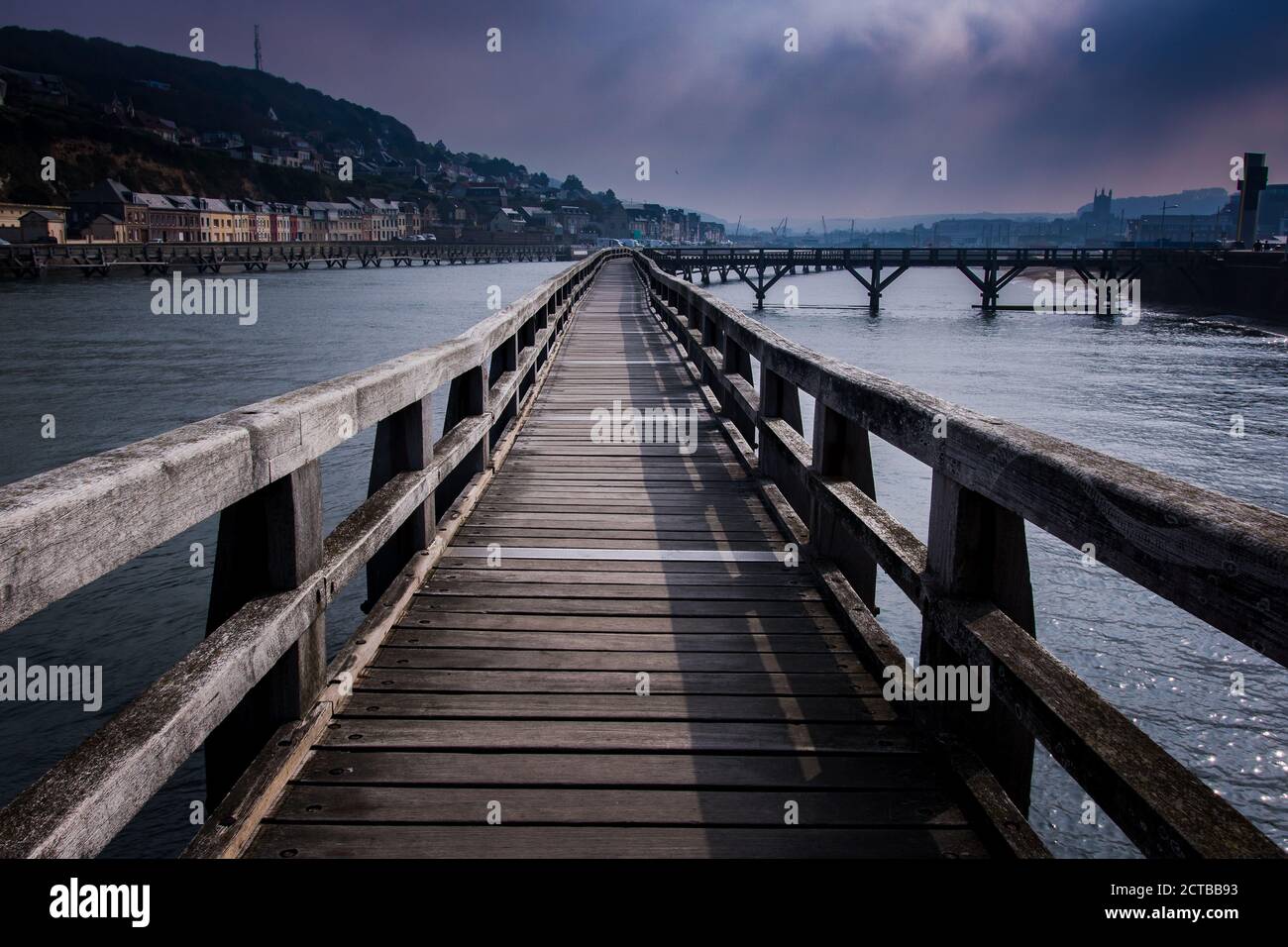 Wooden jetty on the harbour. The treport in Normandy Stock Photo