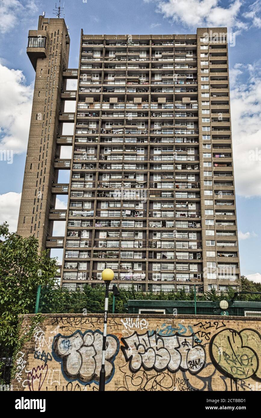 Trellick Tower with graffiti, London Stock Photo