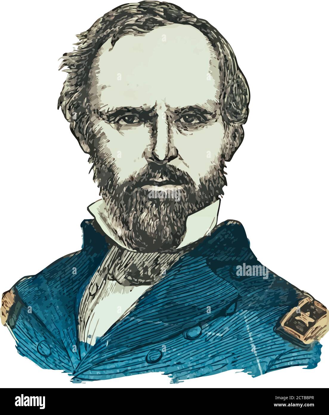 Vector portrait of general Sherman. William Tecumseh Sherman (1820 – 1891) was an American soldier, businessman, educator, and author. He served as a Stock Vector