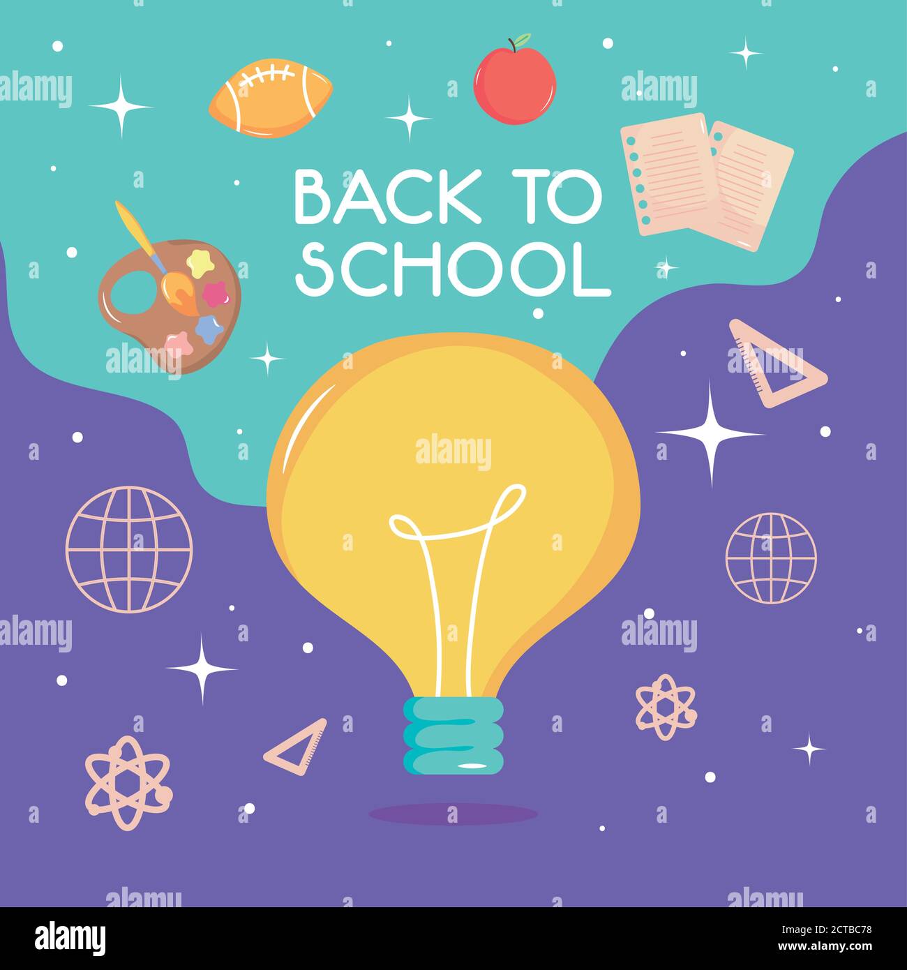 back to school colorful design with bulb light and related icons around ...