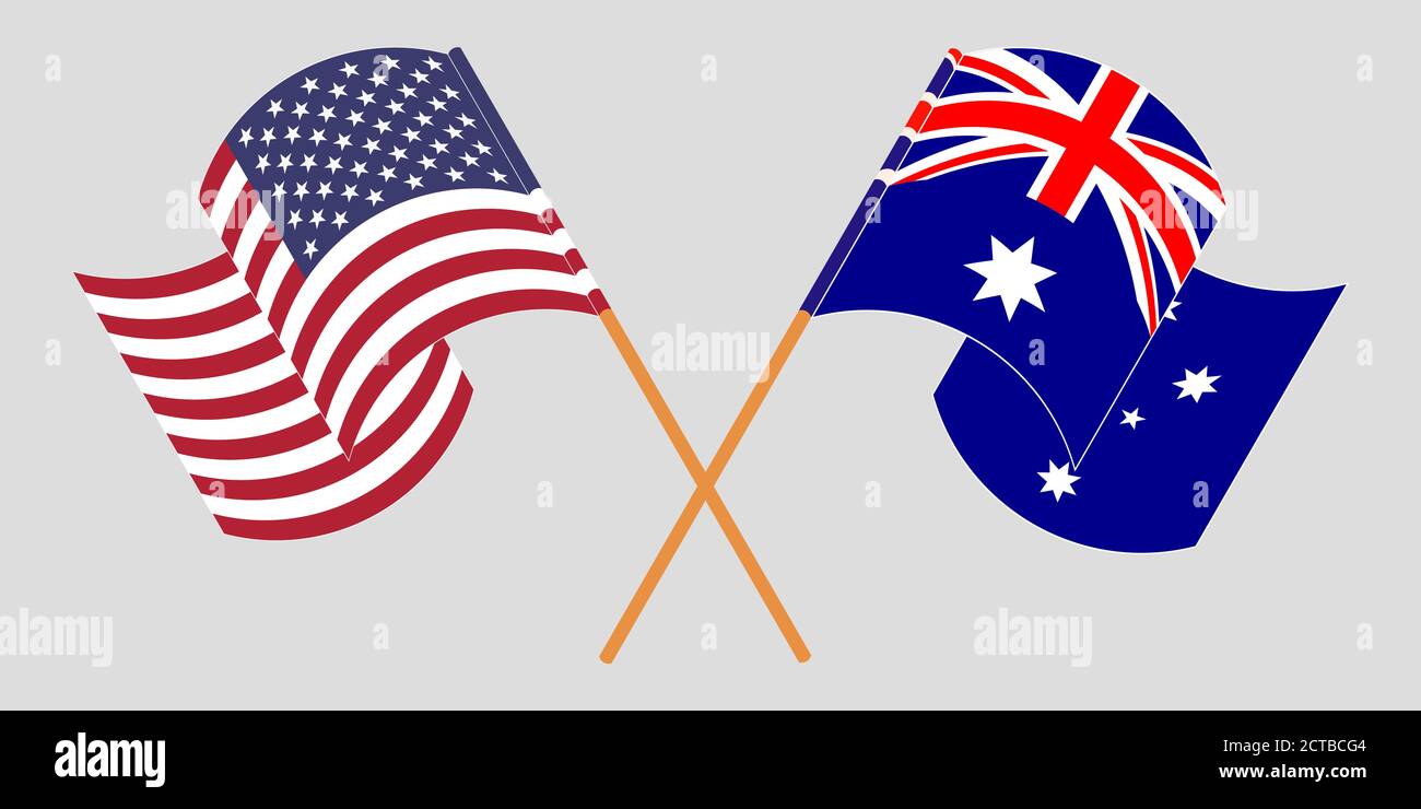 Crossed and waving flags of Australia and the USA. Vector illustration ...