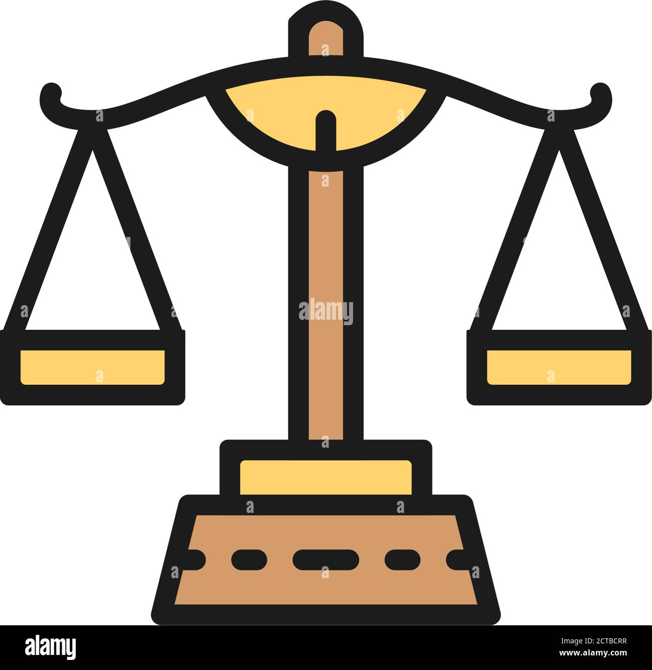 Justice scales, libra flat color line icon. Stock Vector