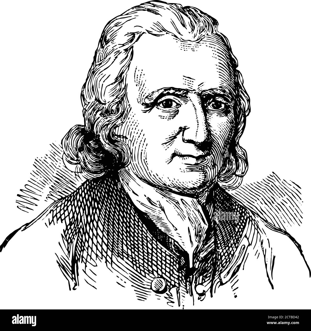 Vector portrait of Cadwallader Colden, 1688-1776, he was a physician, natural scientist, and lieutenant governor for the province of New York, vintage Stock Vector