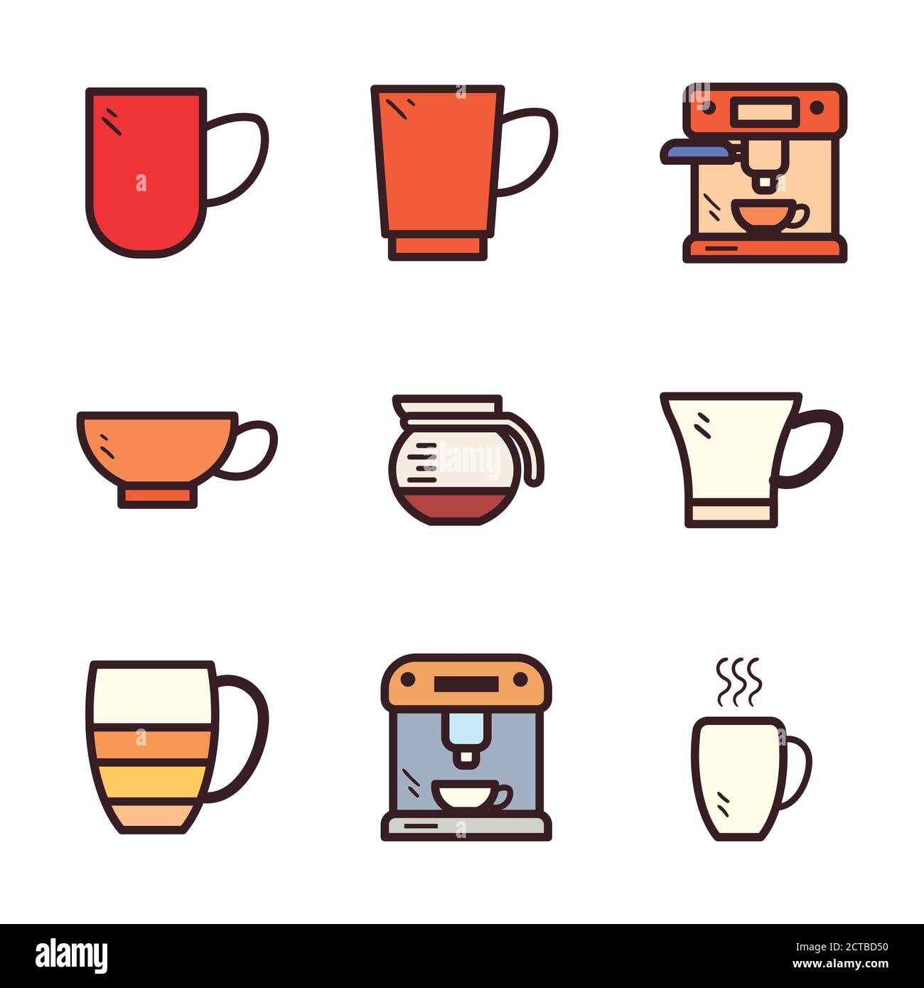 Coffee line and fill style icon set design of time drink breakfast