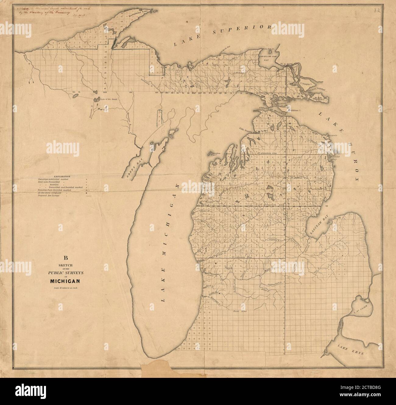 Sketch of the public surveys in - Sketch Of The Public Surveys In Michigan Cartographic Maps 1840 1849 United States Surveyor General Of Ohio Indiana And Michigan 2CTBD8G