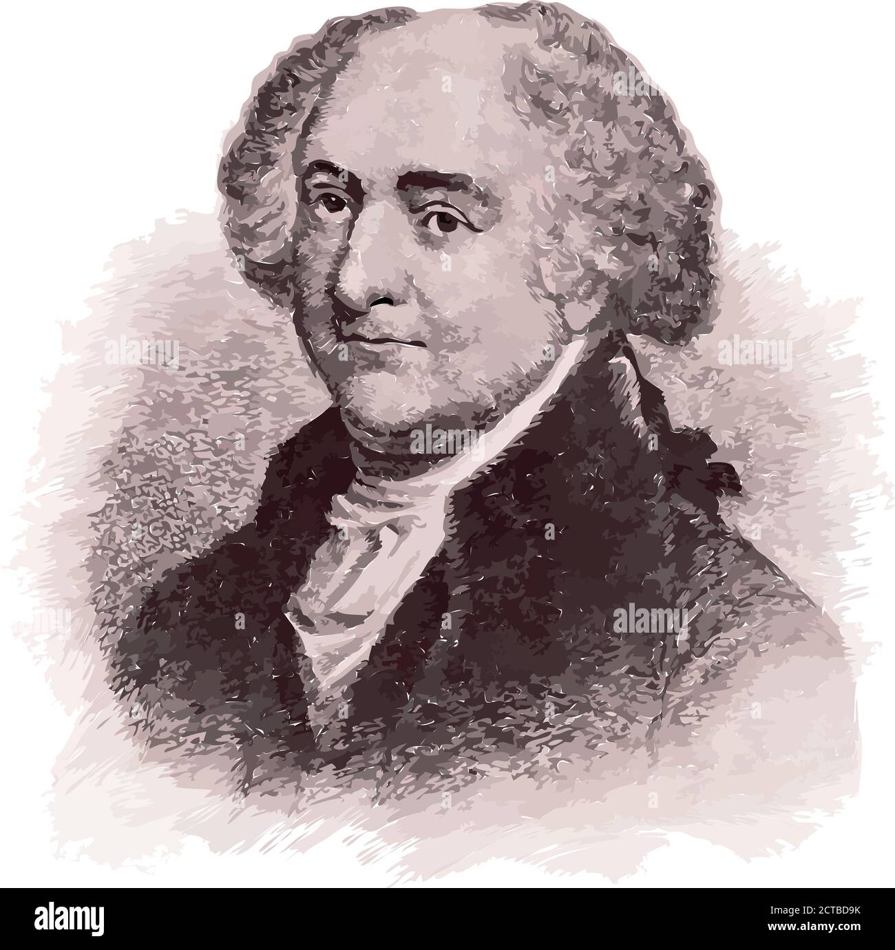 Vector portrait of president of John Adams. John Adams (1735 – 1826) was an American statesman, attorney, diplomat, writer, and Founding Father who se Stock Vector
