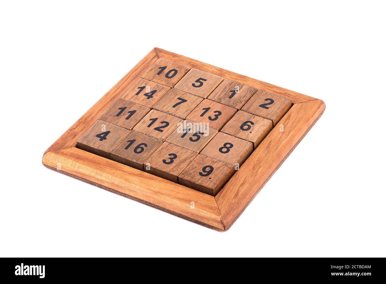 Puzzle cubes Game 15 are arranged in random order. Stock Photo