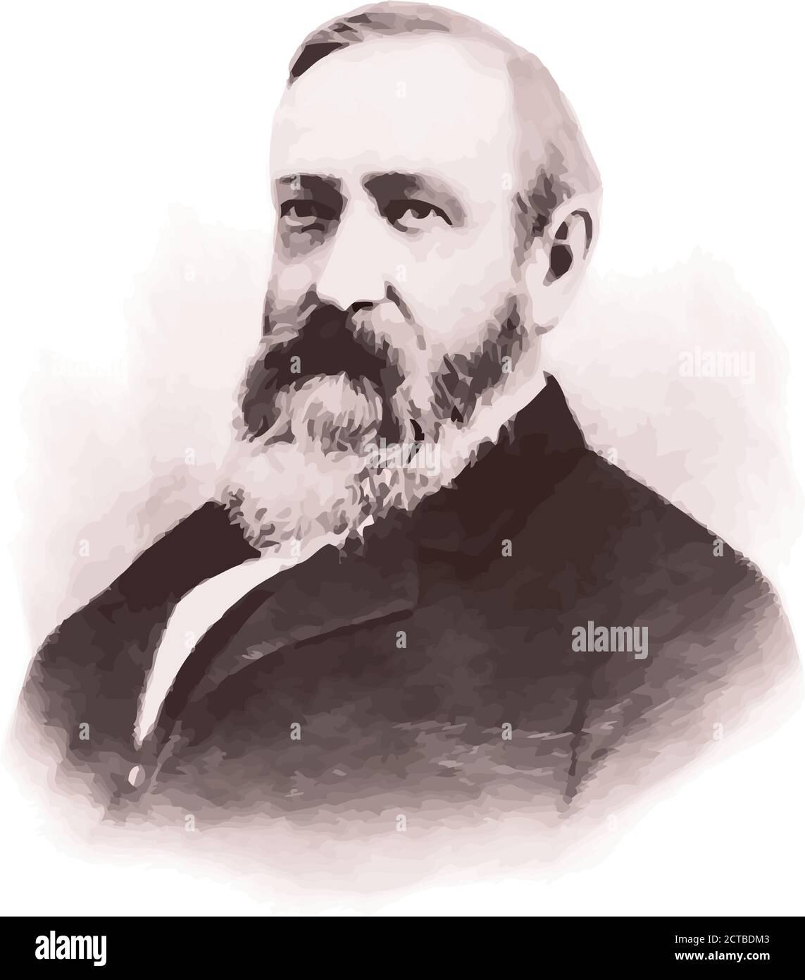 Vector portrait of president Benjamin Harrison. Benjamin Harrison (1833 – 1901) was an American politician and lawyer who served as the 23rd president Stock Vector