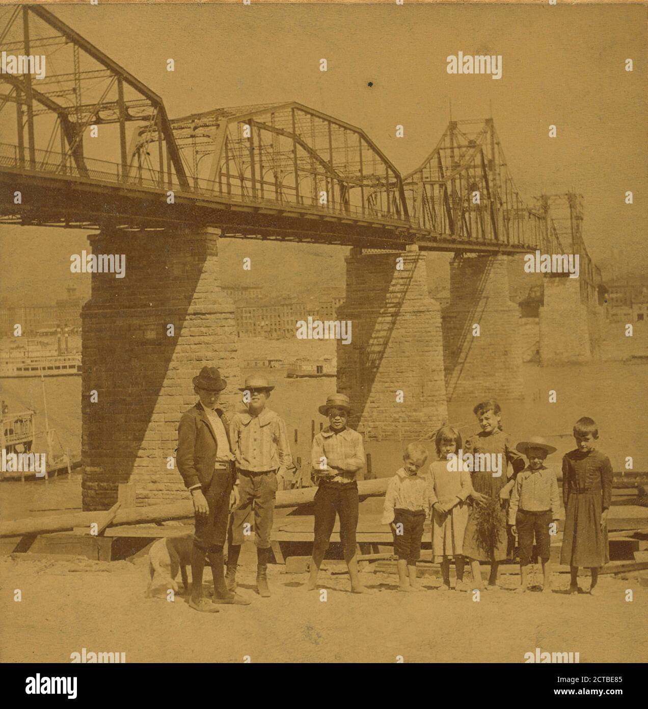 The great bridge, Cincinnati, Ohio, U.S.A., Kilburn, B. W. (Benjamin West) (1827-1909), Ohio, Cincinnati (Ohio Stock Photo