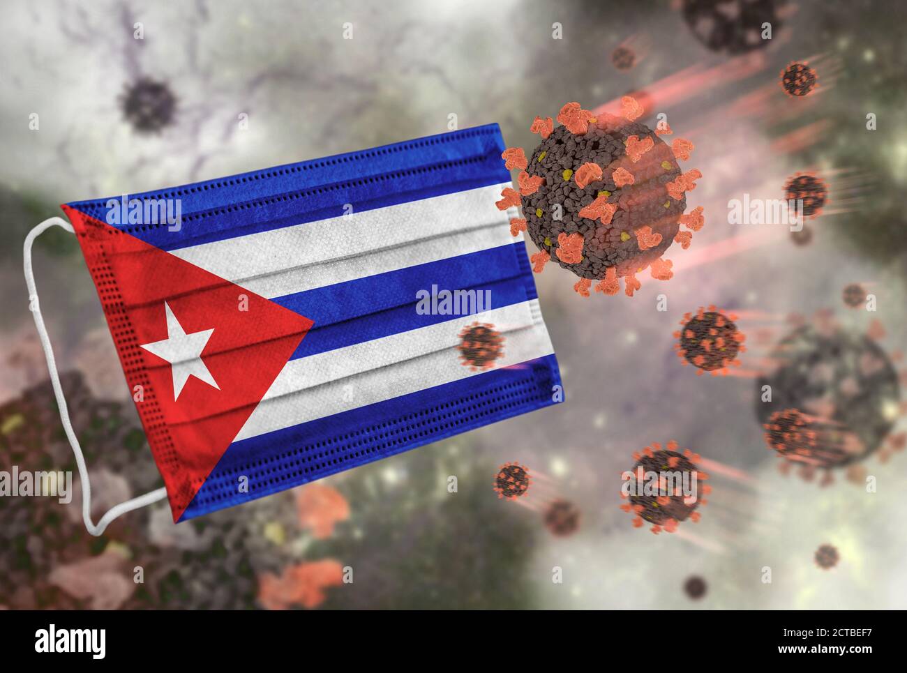 Face mask with flag of Cuba, defending coronavirus Stock Photo