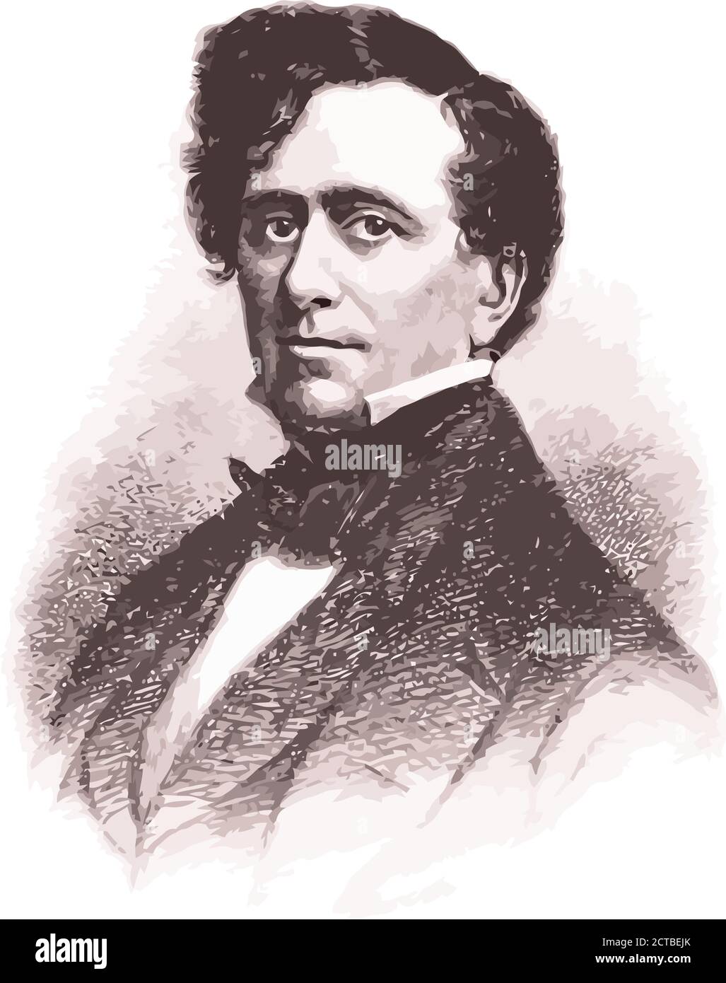 Vector portrait of president Franklin Pierce.  Franklin Pierce (1804 – 1869) was the 14th president of the United States (1853–1857), a northern Democ Stock Vector