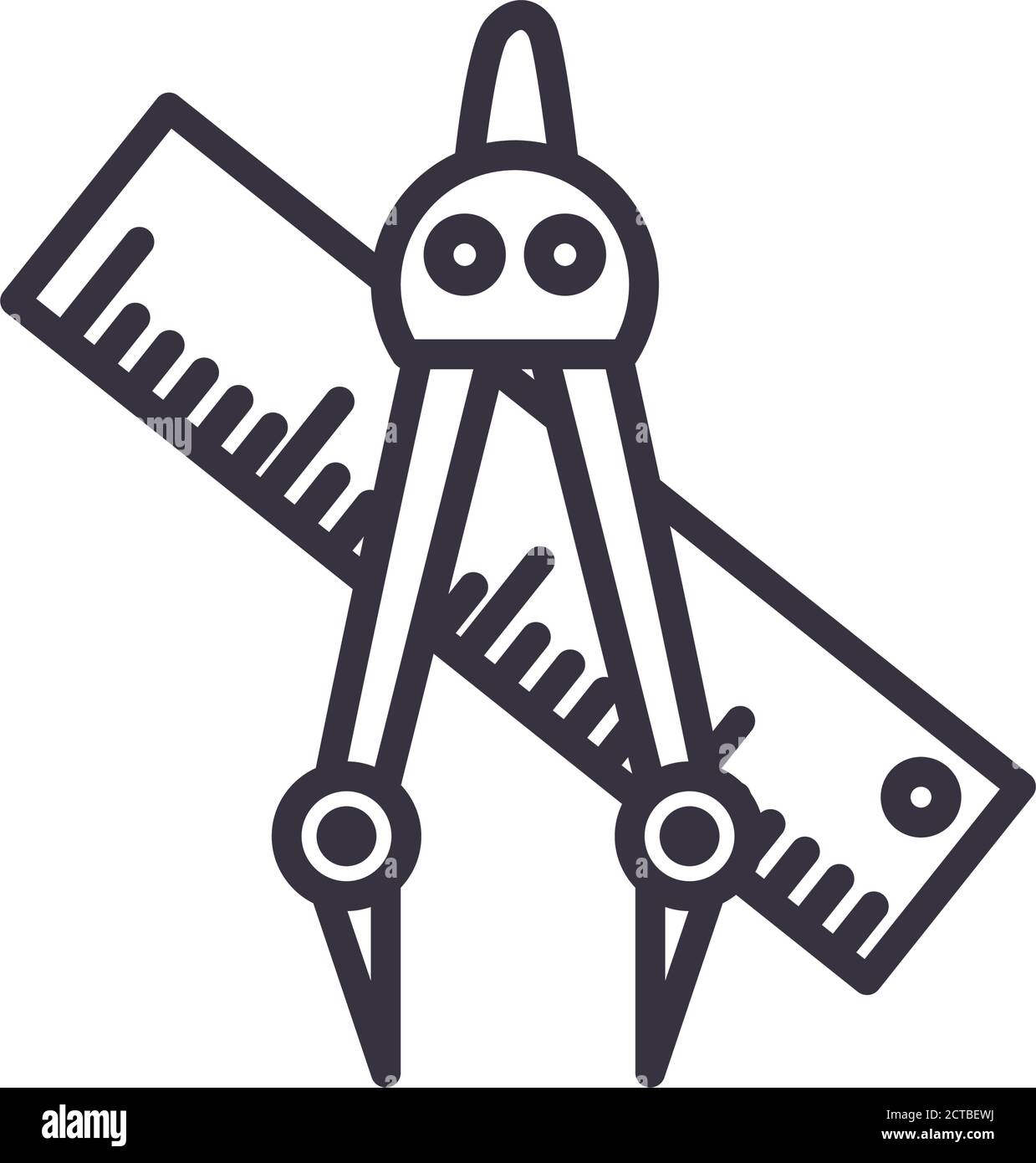 Ruler and measuring compass line style icon design, Instrument tool ...