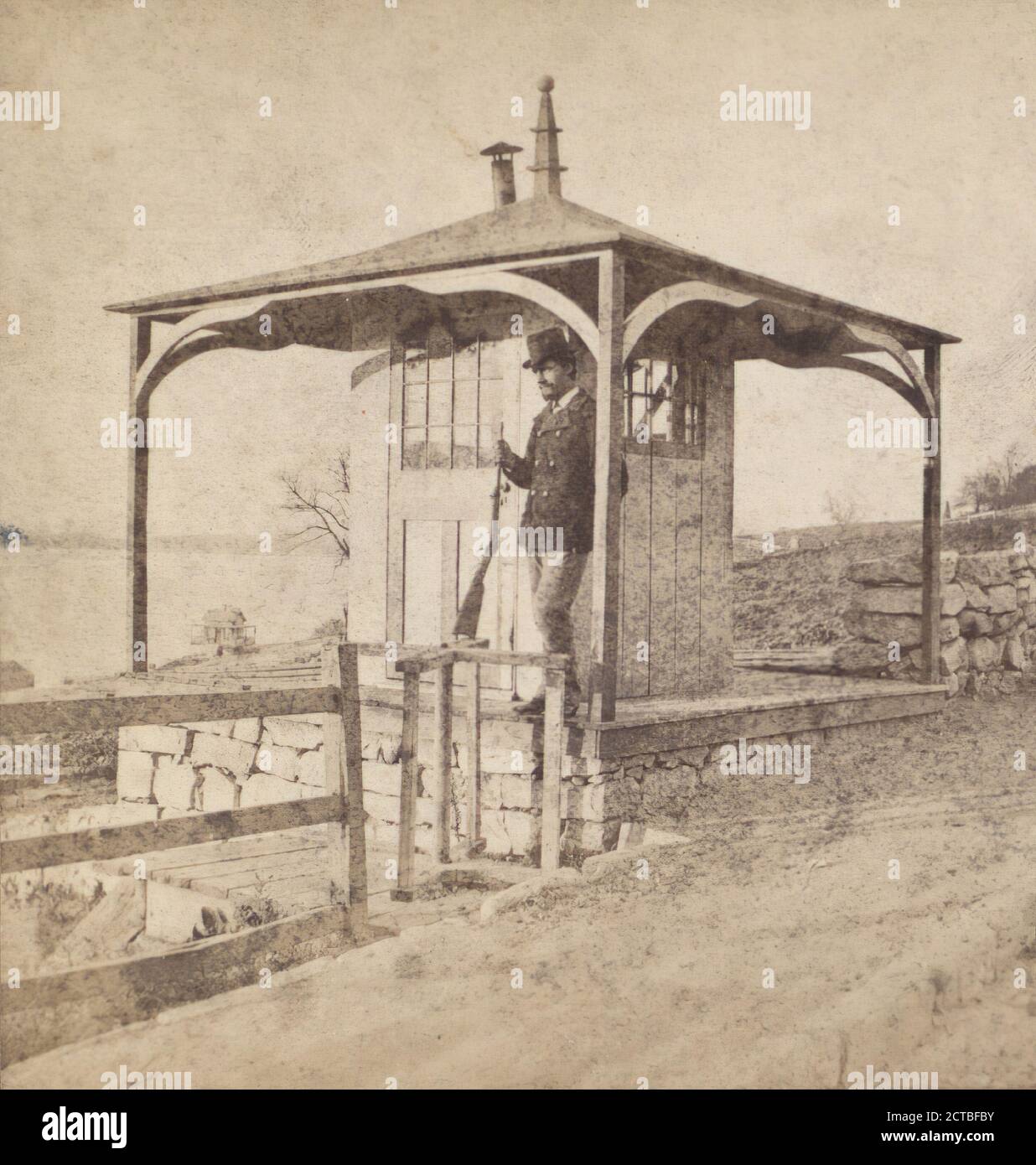 Sing Sing Prison. (Guard in front of the Guardhouse.), Pach, G. W. (Gustavus W.) (1845-1904), New York (State), Sing Sing (N.Y Stock Photo