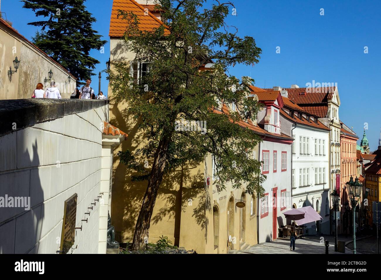 Prague Nerudova street apartment buildings Prague Mala Strana street scene Stock Photo