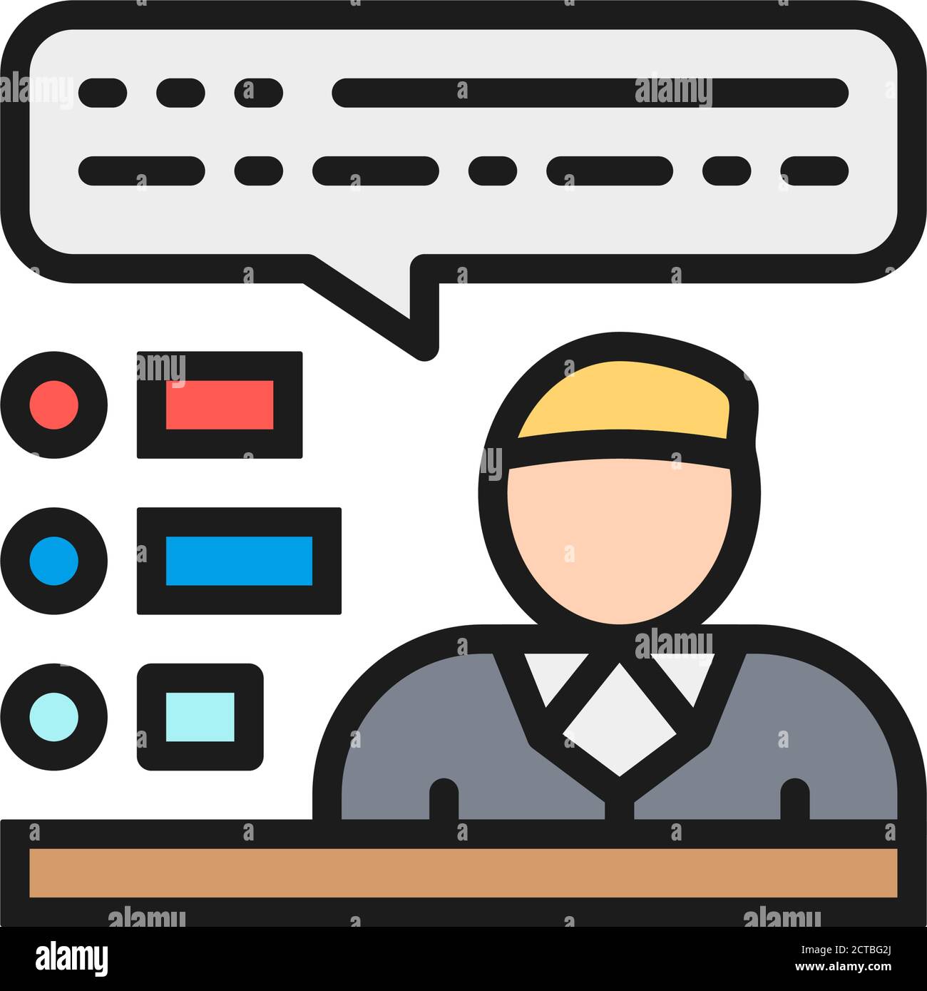 Candidate talks about his political program, speaker with checklist color icon. Stock Vector