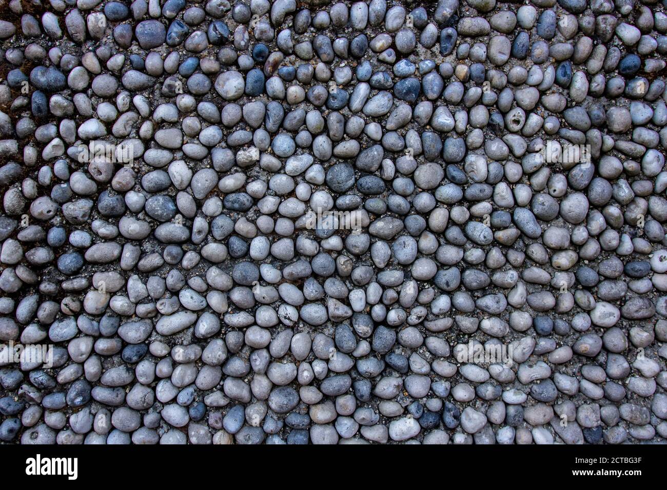 Pebbles in concrete background. Grey color and flat lay Stock Photo