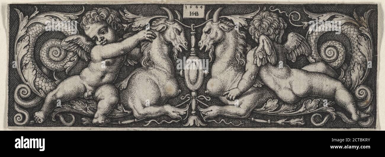 Ornament with Two Genii Riding Chimerical Beasts, still image, Prints ...
