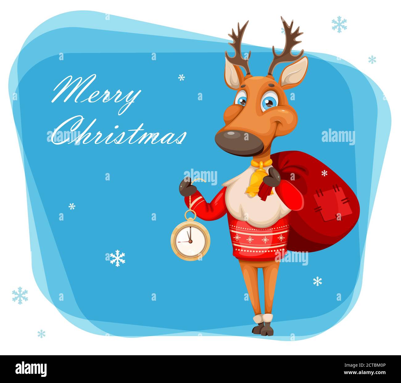 Merry Christmas and Happy New Year greeting card. Cute deer cartoon ...