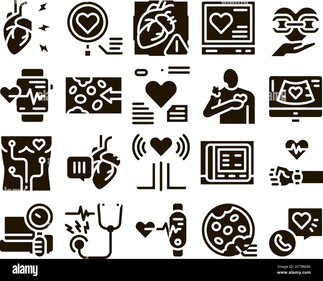Hypertension Disease Glyph Set Vector Stock Vector