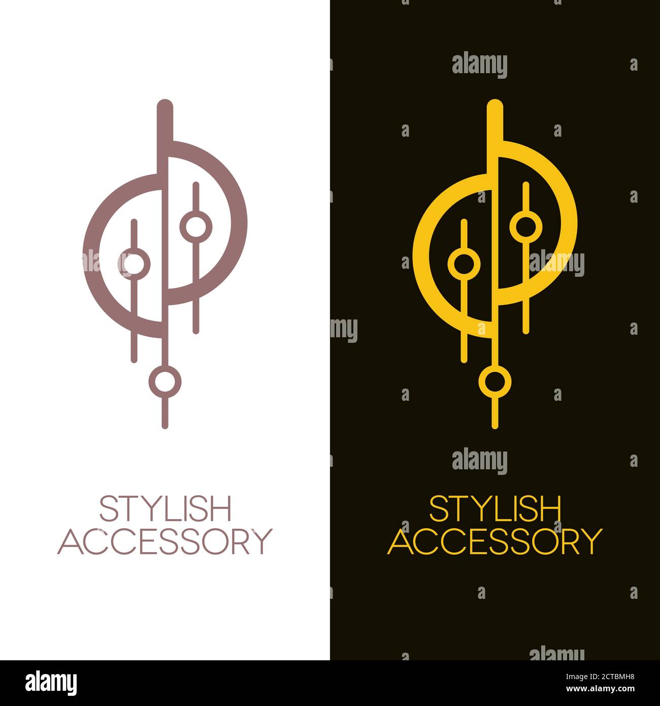 Ornate decorative accessories or jewelry icons such as necklace, earring or lighting equipment. Gold and bronze vector logos. Stock Vector
