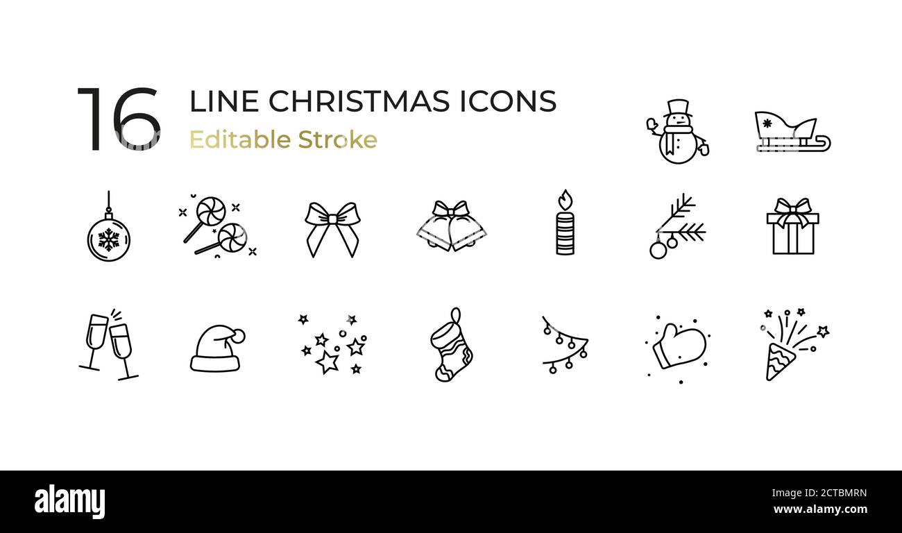 Set of Christmas icons of thin line Stock Vector