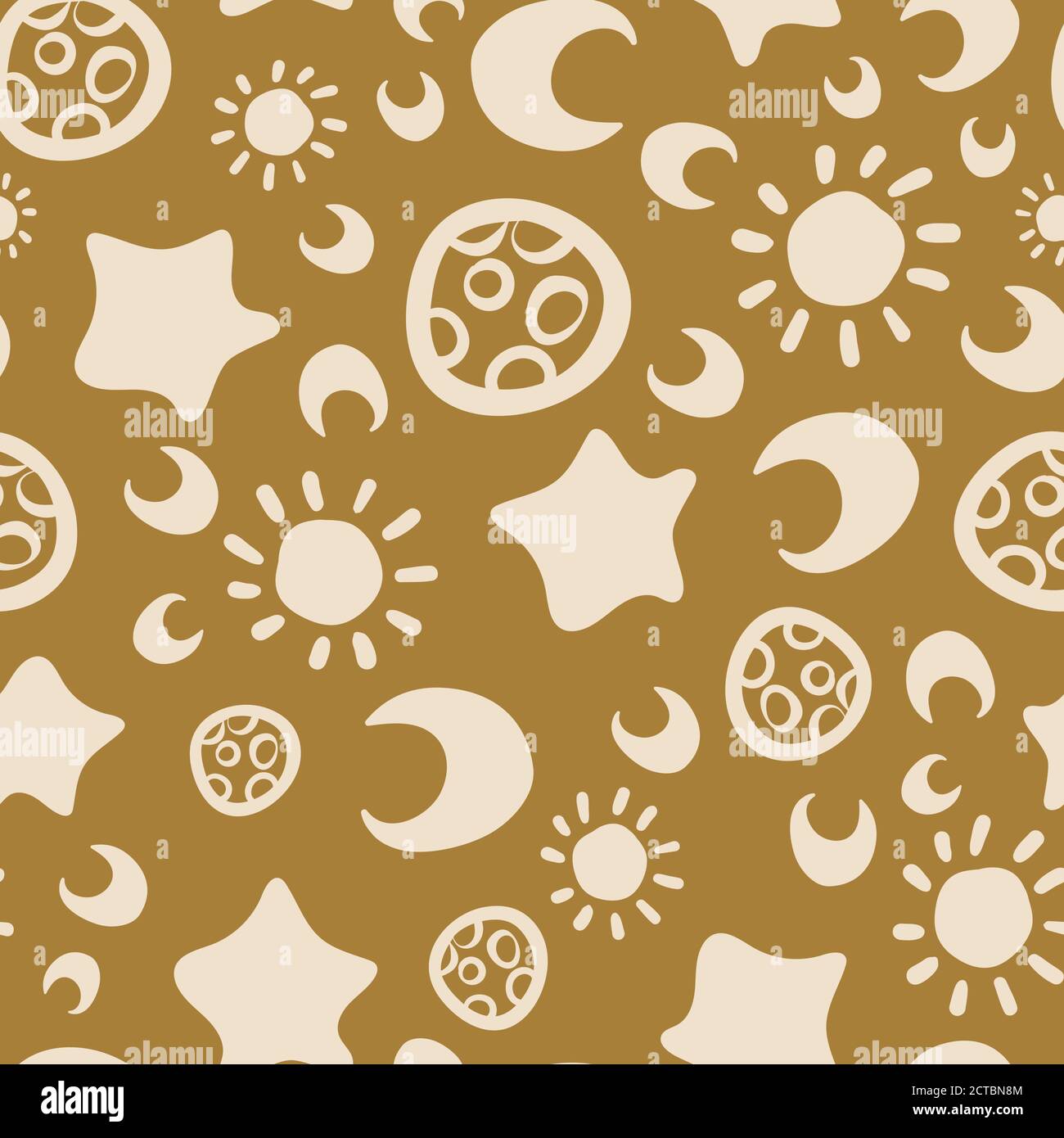 Astronomy themed seamless vector pattern in ochre Stock Vector