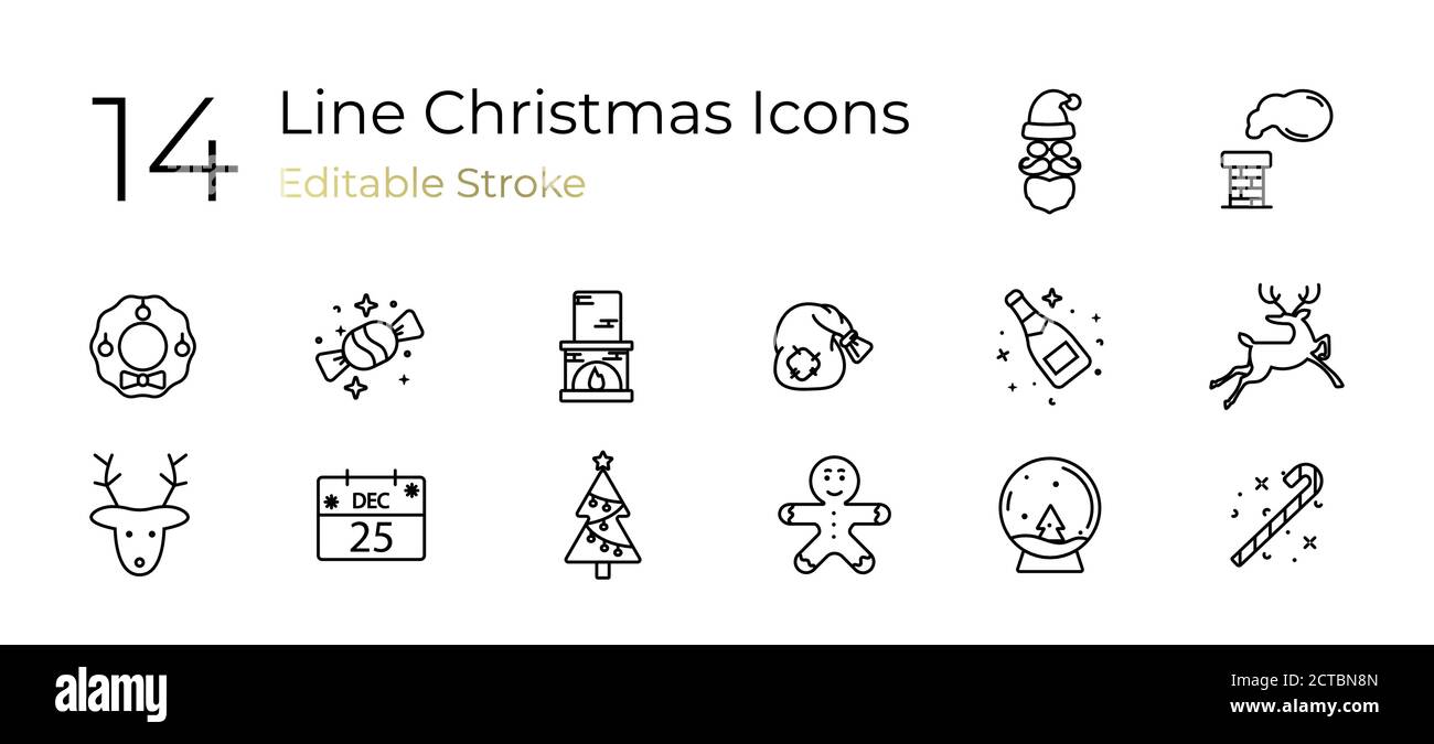 The linear set of Holiday Christmas icons Stock Vector