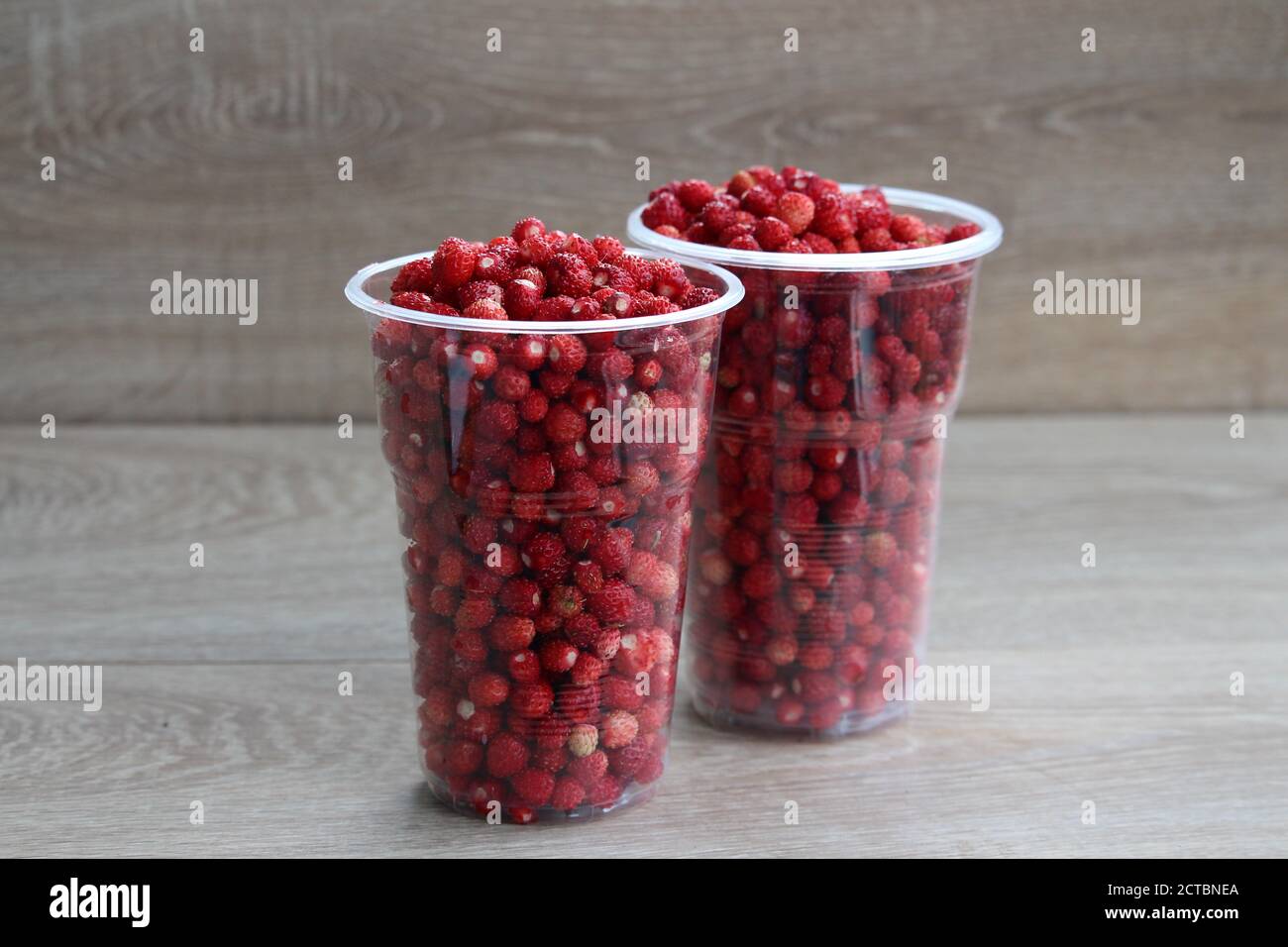 Wild strawberries grow in the forest. Forest red berry grows in the ...
