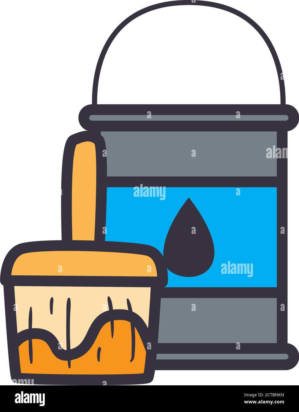 paint bucket and brush line and fill style icon design of Construction ...