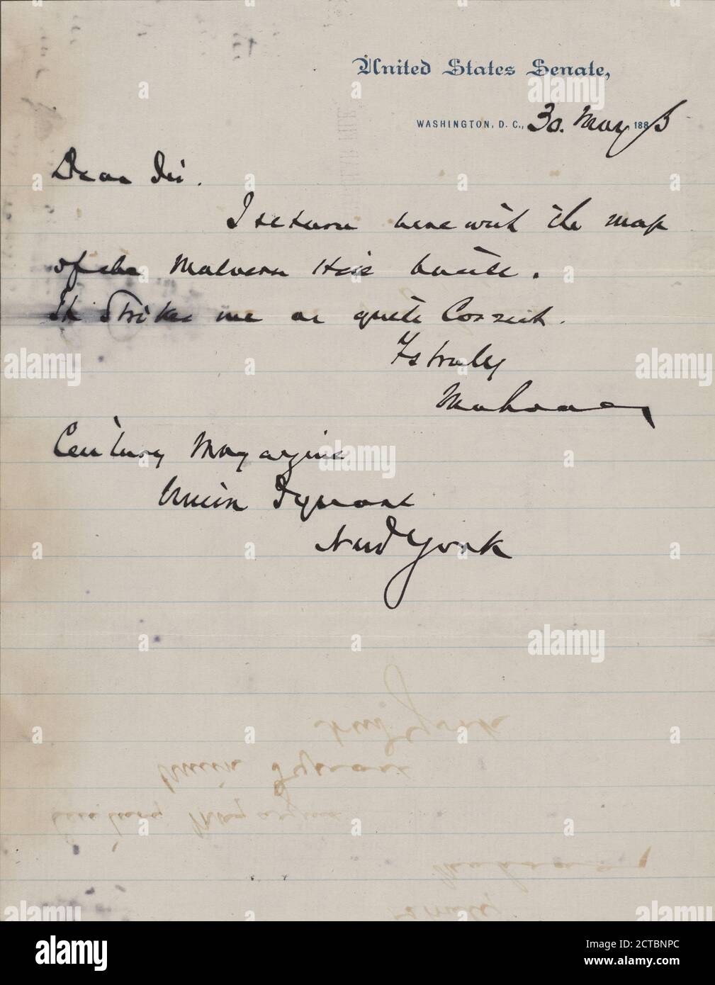 Mahone, William, text, Correspondence, 1885 Stock Photo