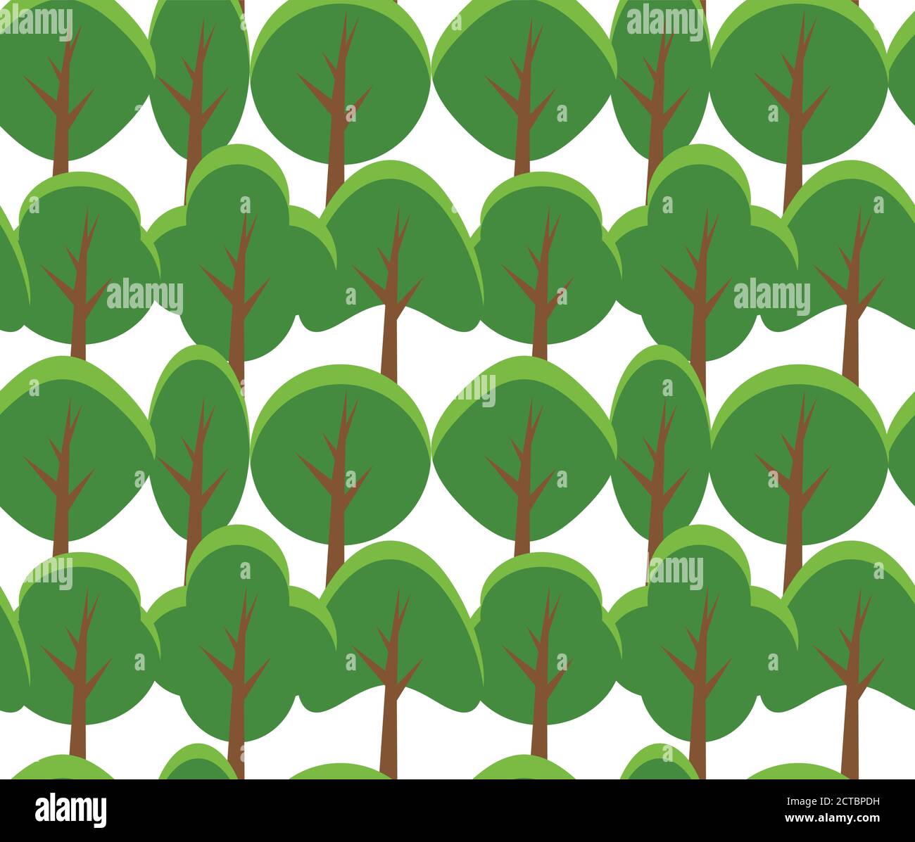 Seamless texture of cartoon flat tree on white background. Vector Pattern for your Creativity Stock Vector