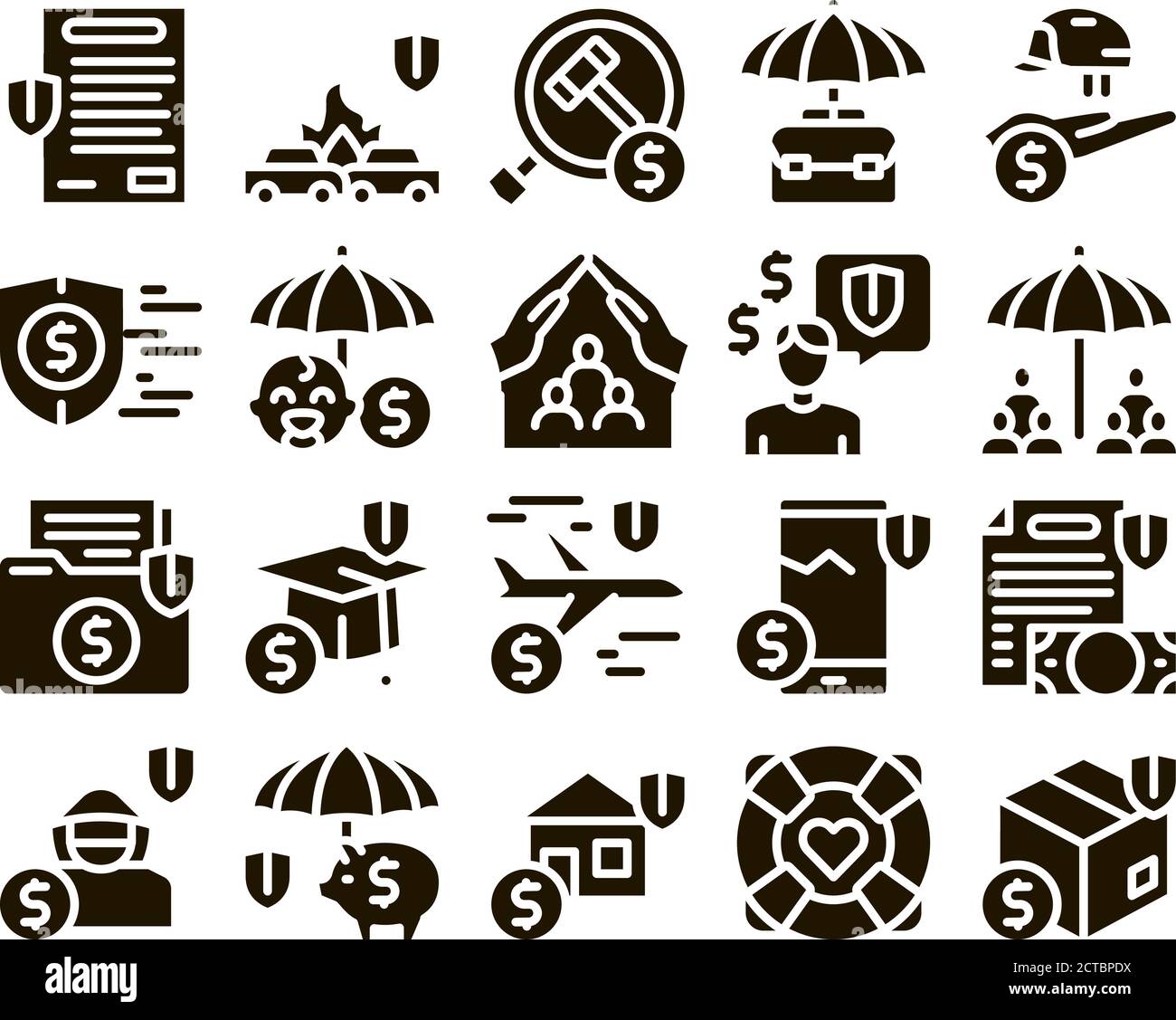 Insurance All-purpose Glyph Set Vector Stock Vector