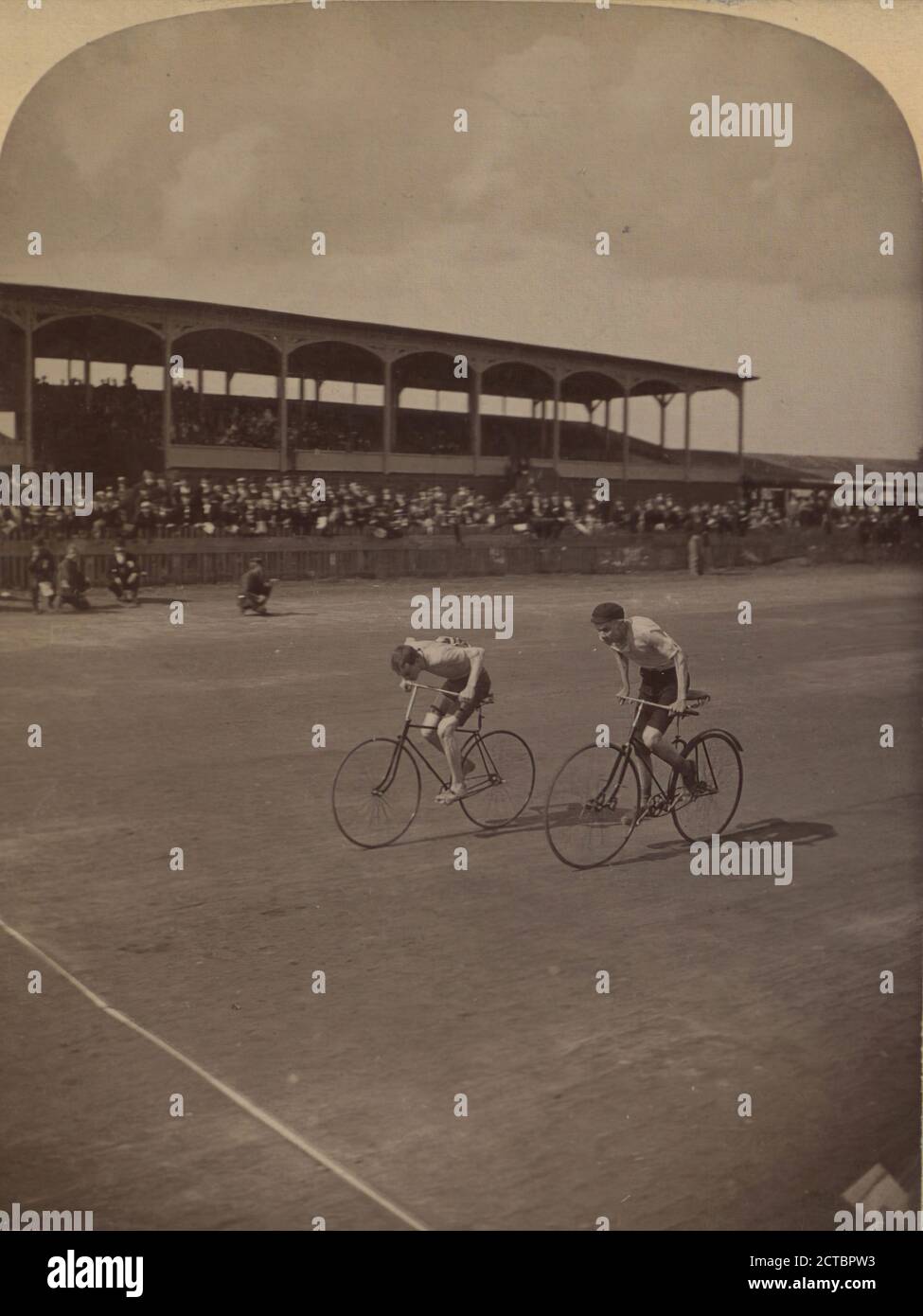 L. A. W., bicycle race, safety, the finish., Barker, George (1844-1894), 1890, New York (State), Niagara Falls (N.Y. and Ont.), Ontario Stock Photo