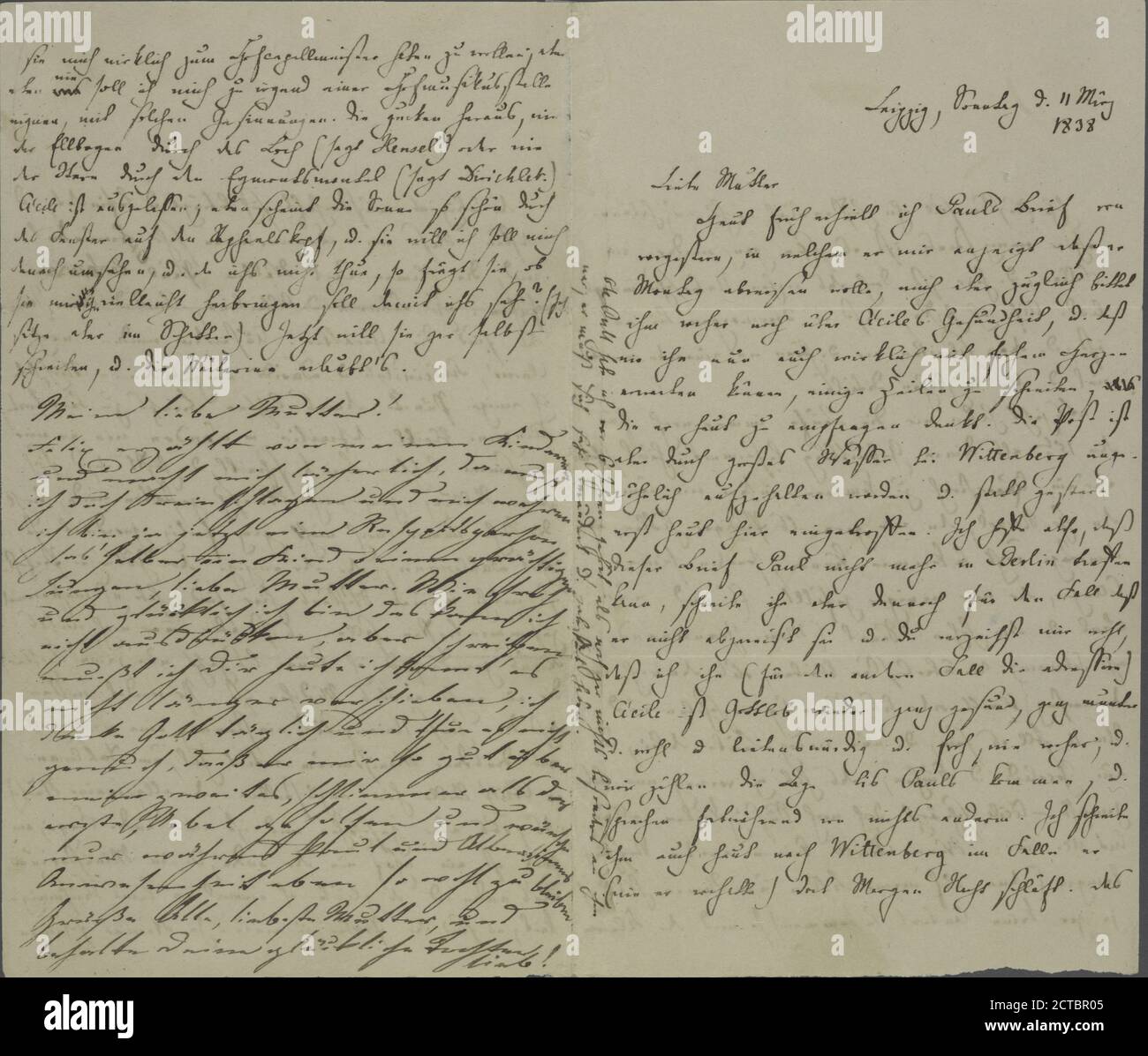MB an Lea, 11. März 1838., text, Correspondence, 1838, Mendelssohn-Bartholdy, Felix, 1809-1847 Stock Photo